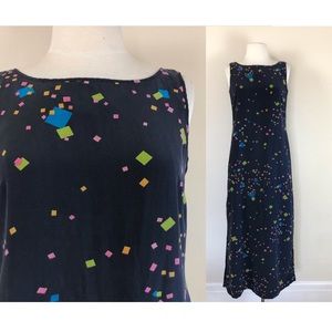 vintage 90s silk abstract geometric square print maxi dress normcore grunge y2k